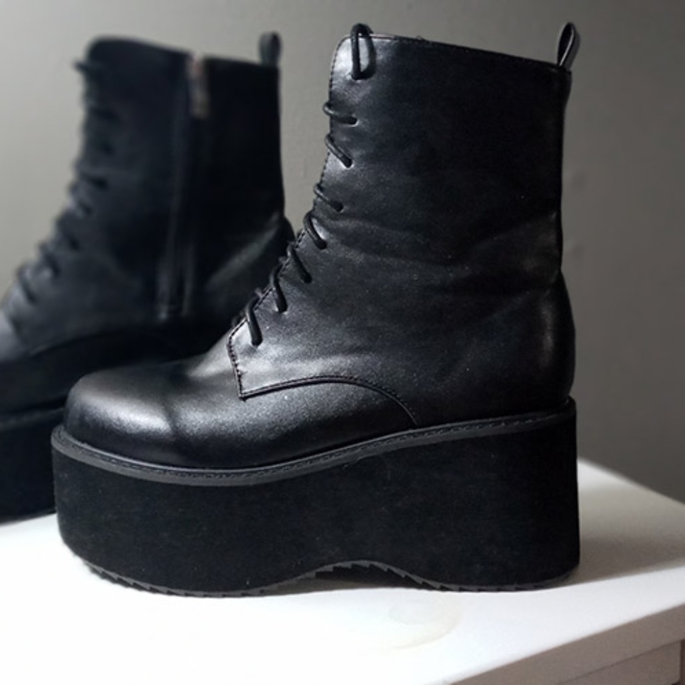 She & In Black Platform Lace Up Combat Boots